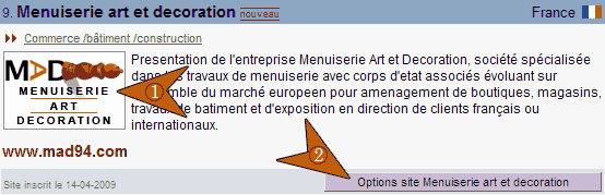 Exemple de la fiche d'un site inscrit